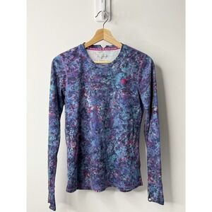 Rabbit Running Shirt Womens Large Abstract Colorful Long Sleeve Wool Thermal Top